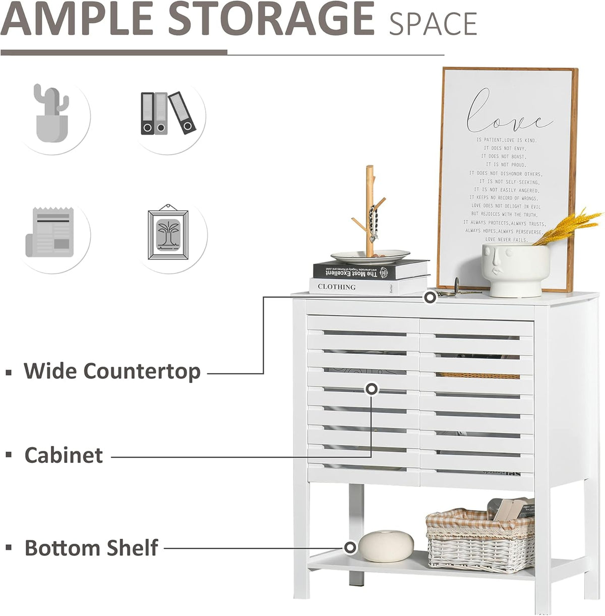 White Buffet Sideboard Storage Cabinet with Slat Double Doors B53704