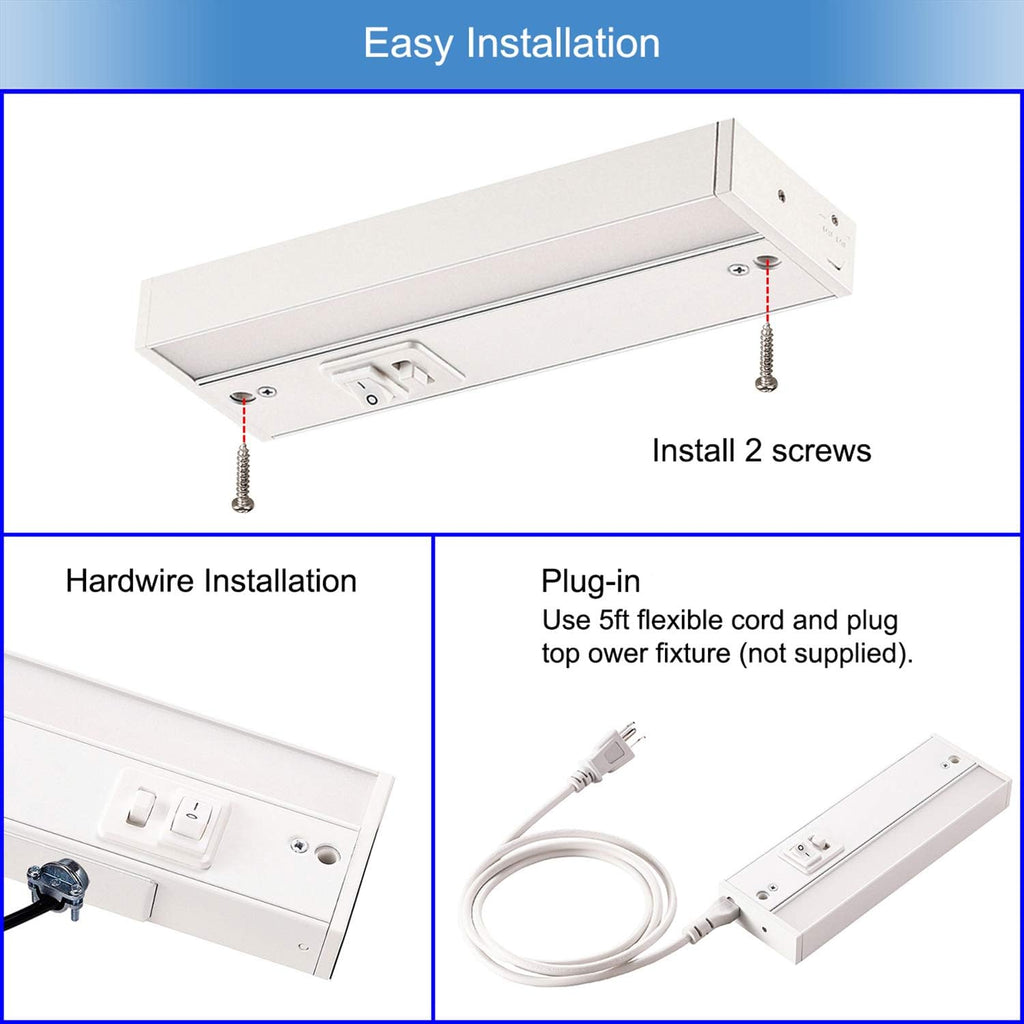 LED Under Cabinet Lighting Fixture, 24-inch 14W 985 Lumen, Dimmable, CRI 90, 3000K/3500K/4000K, Linkable, Hardwired or Plug-in, White Finish, Pack of 2 K883034
