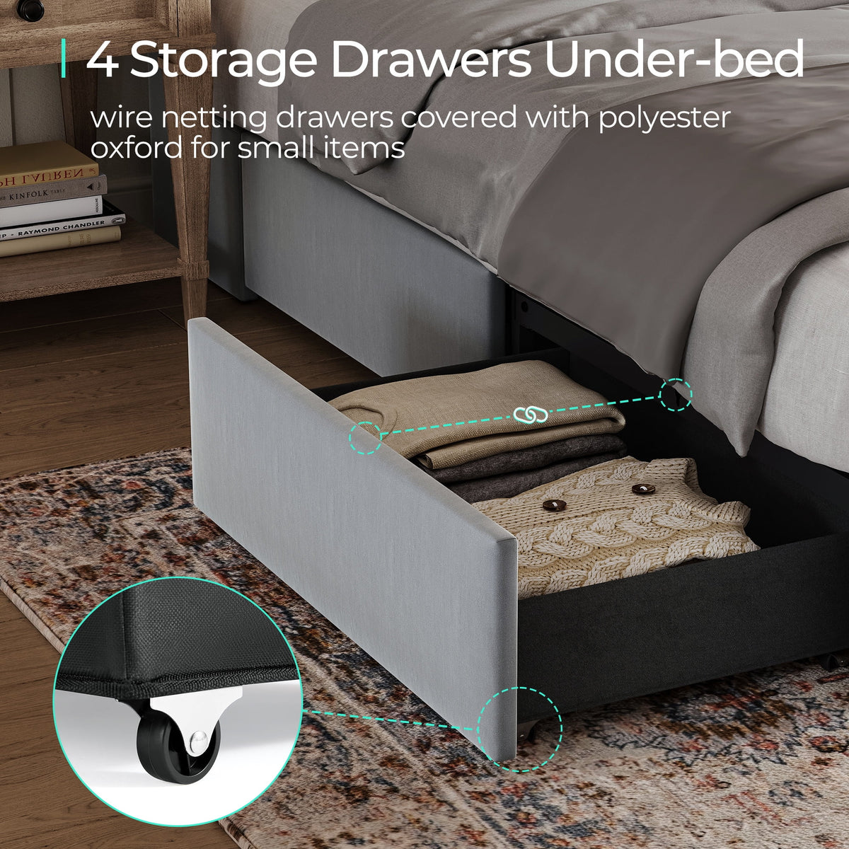 Queen Size Upholstered Platform Bed Frame with Headboard and 4 Storage Drawers N316