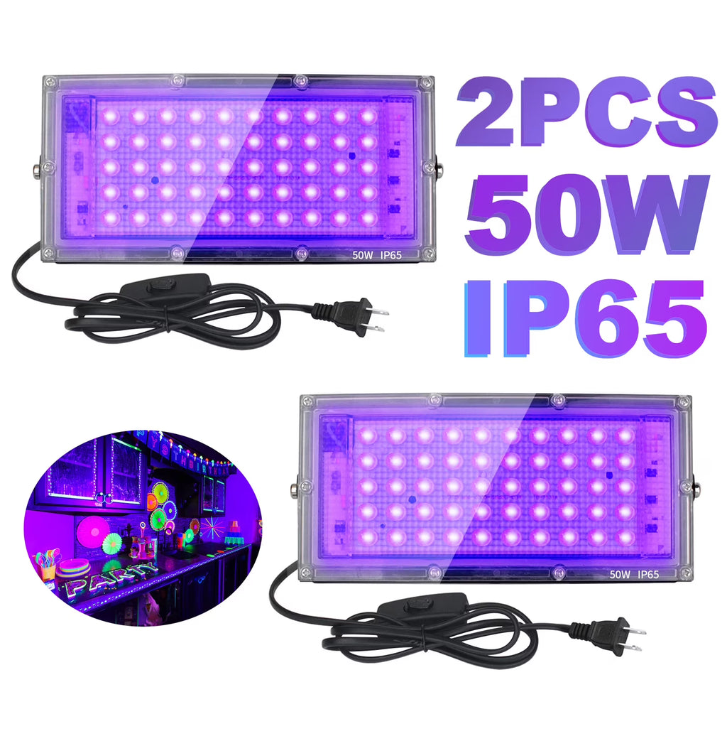 2 Pack 50W Black Lights, Blacklight Flood Light with Plug and Switch J602