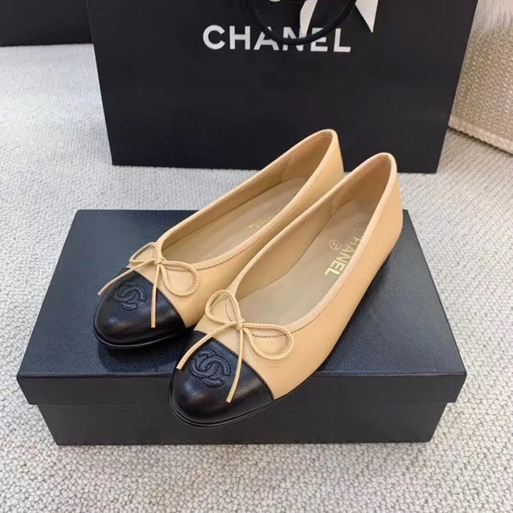 Beige Black Ballerina Flats Z22221