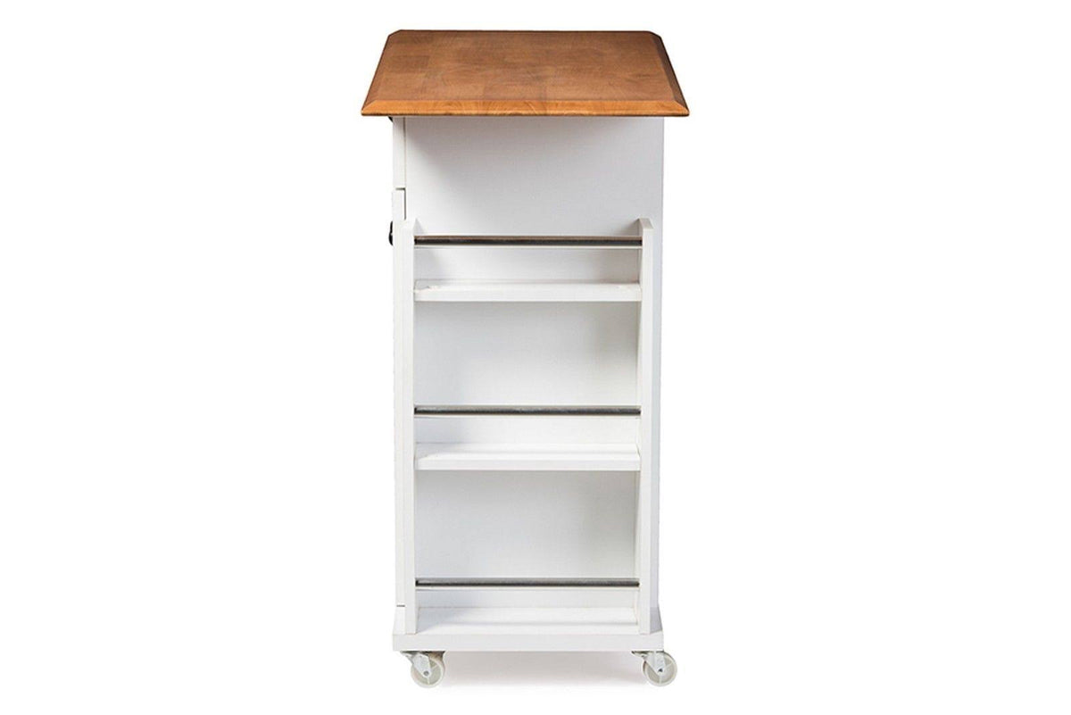 Two-Tone White and Dark Brown Lacquered Wood Kitchen Cart Cabinet Q1452