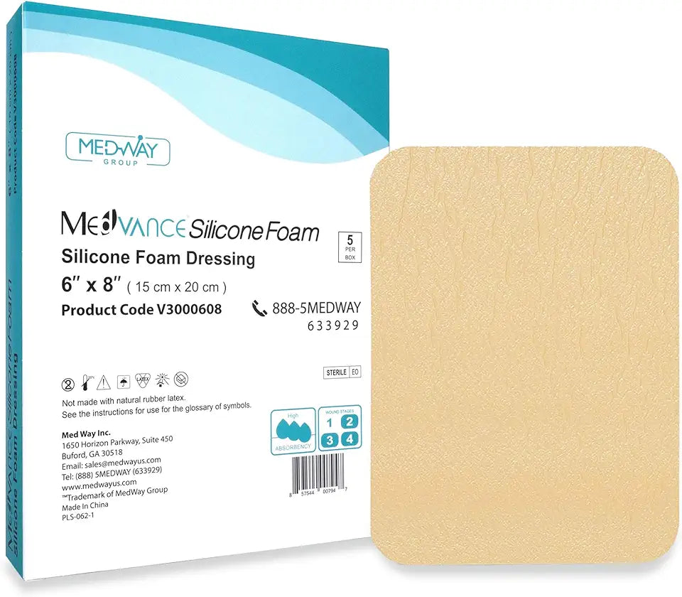 Silicone Adhesive Foam Absorbent Dressing 6"x8" Box of 5 E450368