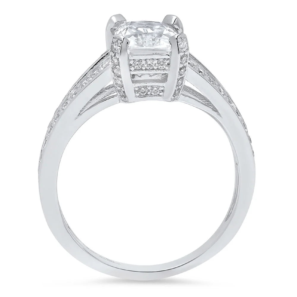 18K White Gold Emerald Cut Diamond Engagement Ring size 4 T371