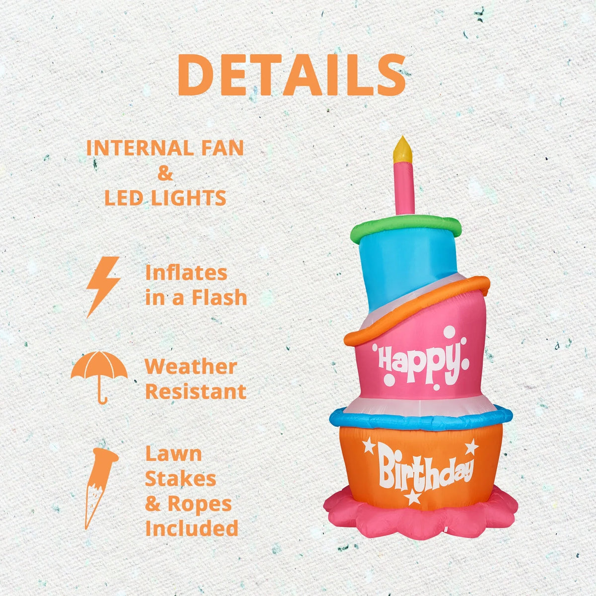 Yard Inflatable Tall Happy Birthday Cake with Faux Candle Blow Up with Lights and Storage Bag 144" K59771