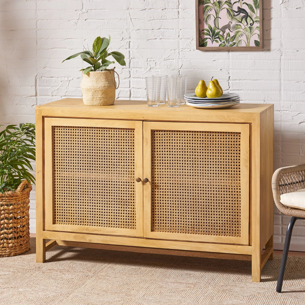 2 Door Mango Wood Cabinet with Wicker Caning N6466