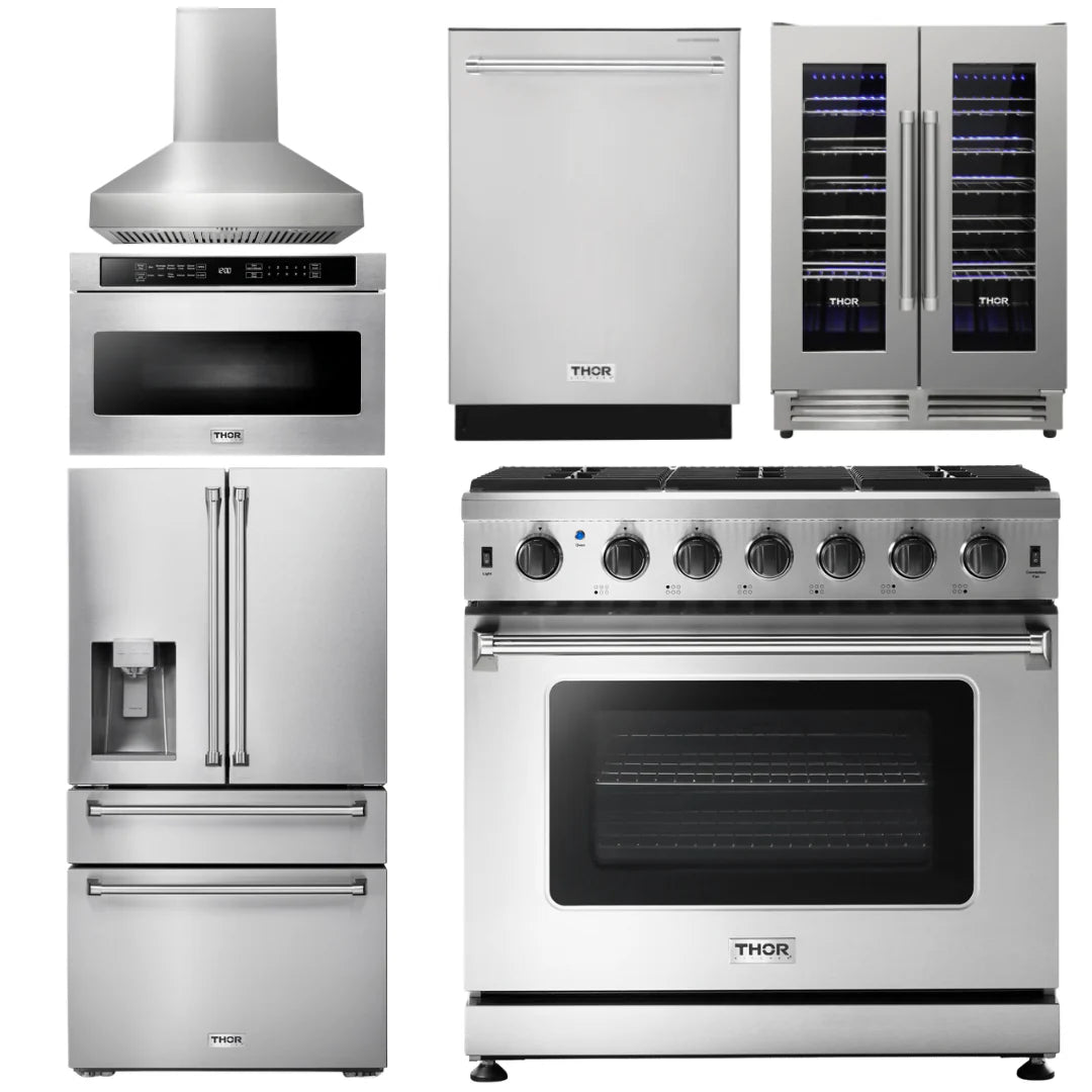 36 Propane Gas Range, Range Hood, Microwave, Refrigerator, Dishwasher, Wine Cooler P5310