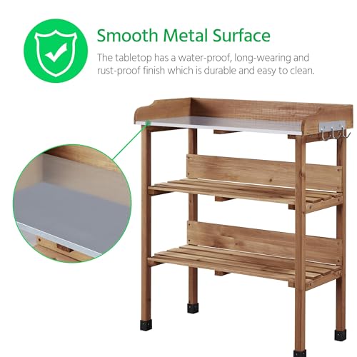 Brown Wooden Potting Bench Table with Storage Shelf S26507