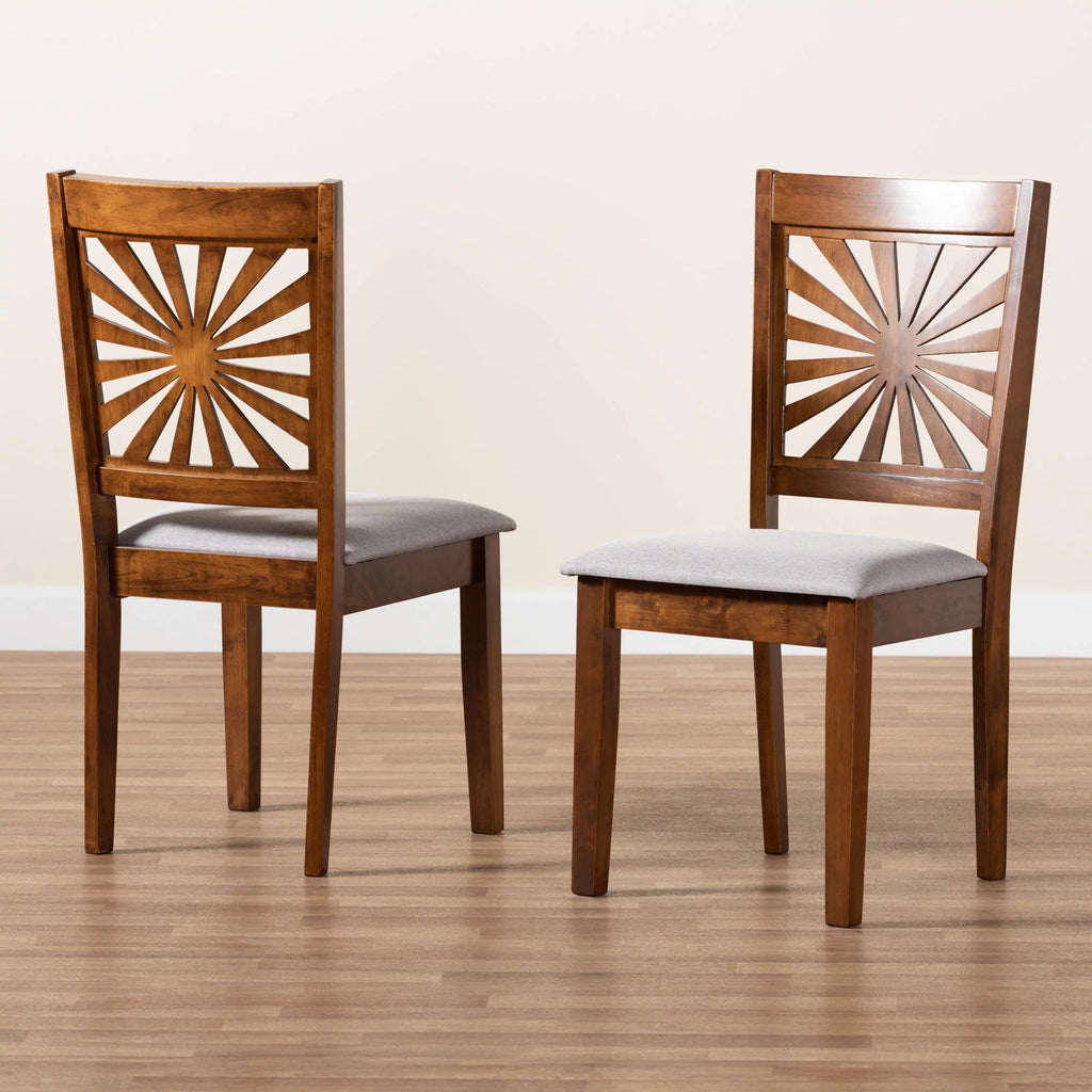Grey Fabric and Walnut Brown Wood 2-Piece Dining Chair Set D588106