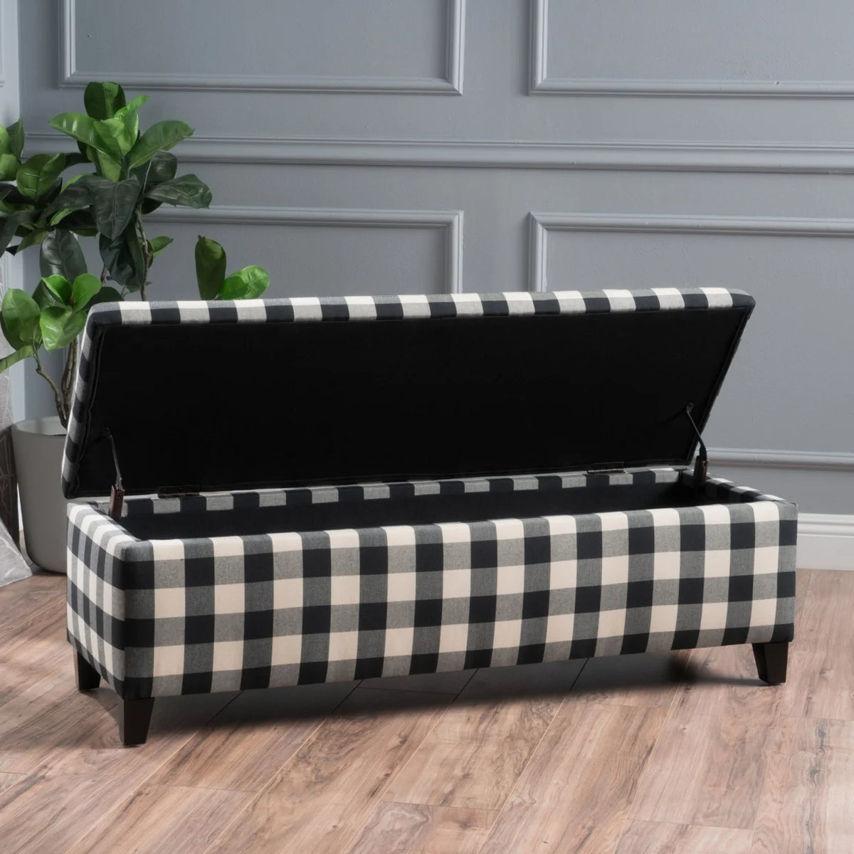 Black Checkerboard Fabric Storage Ottoman C198