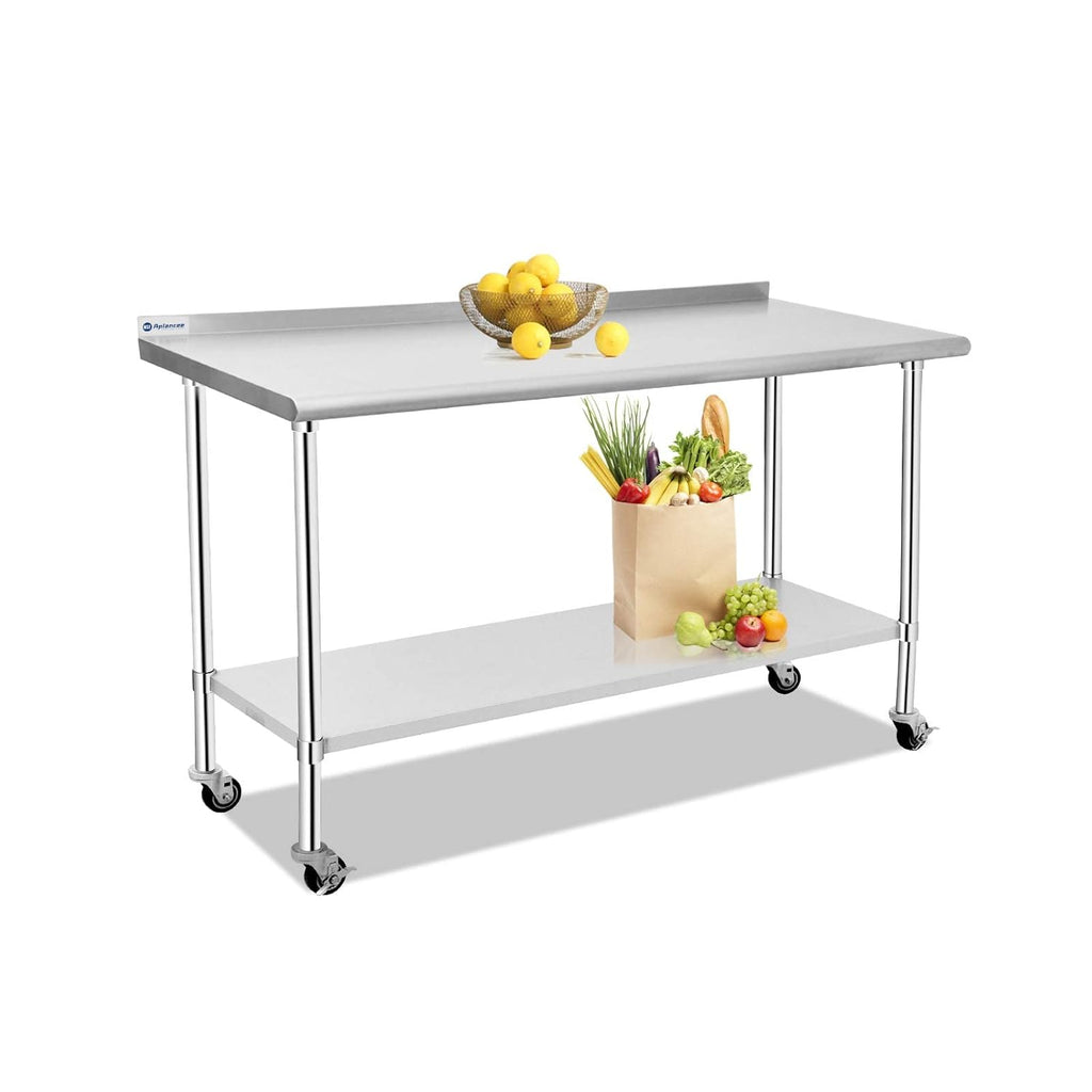 Stainless Steel Prep & Work Table with Caster Backsplash and Adjustable Undershelf N101039
