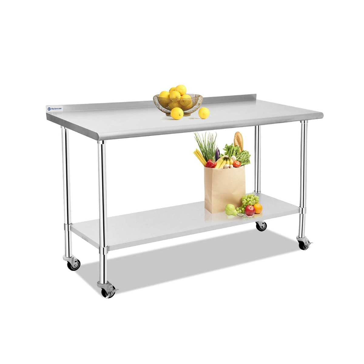 Stainless Steel Prep & Work Table with Caster Backsplash and Adjustable Undershelf N101039