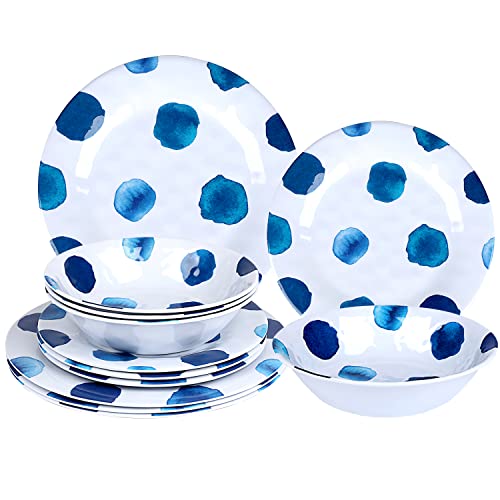 16 Pcs Melamine Dinnerware Set Plates Bowls Cups Unbreakable N63730