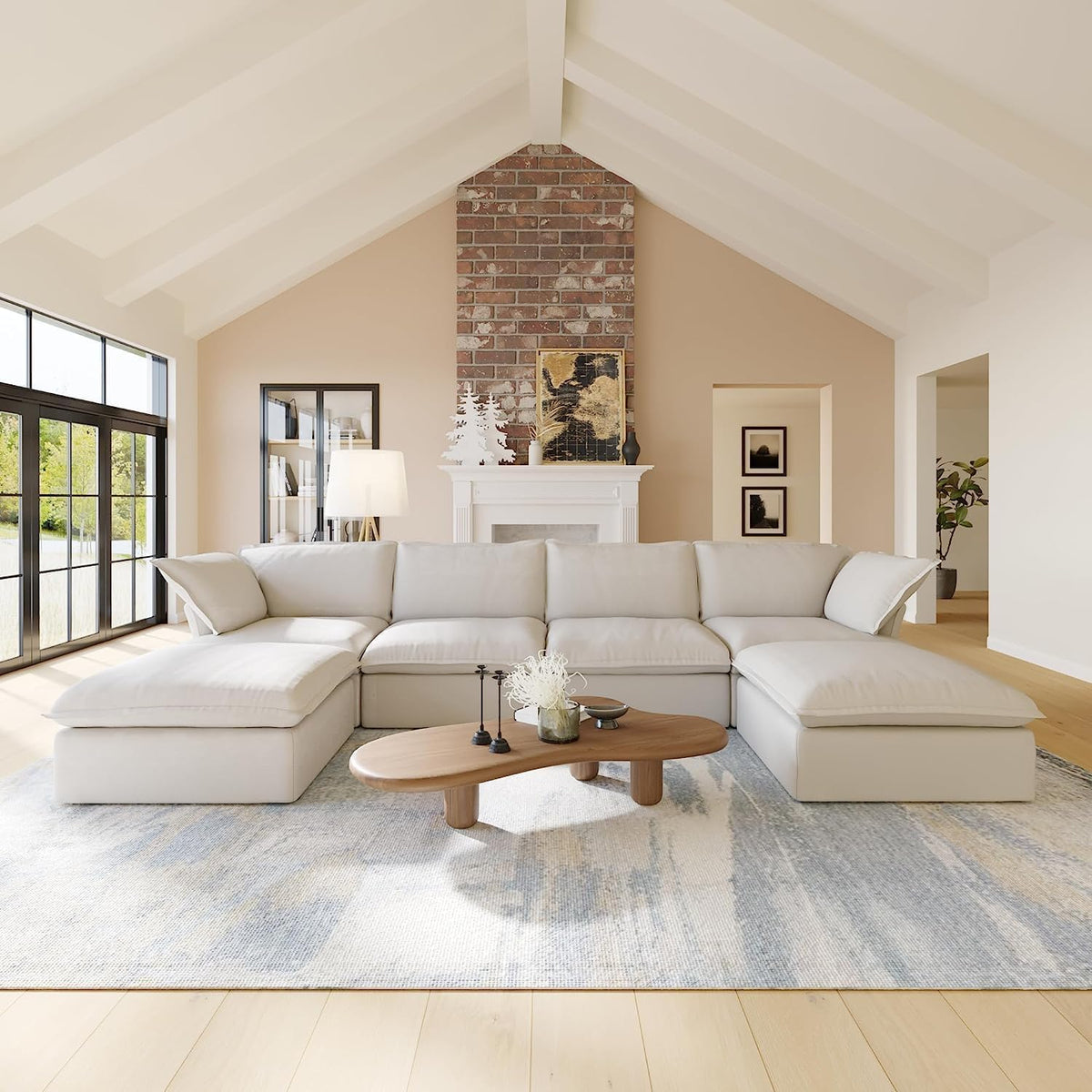 Beige U Shape Sectional Sofa with Ottomans C23019