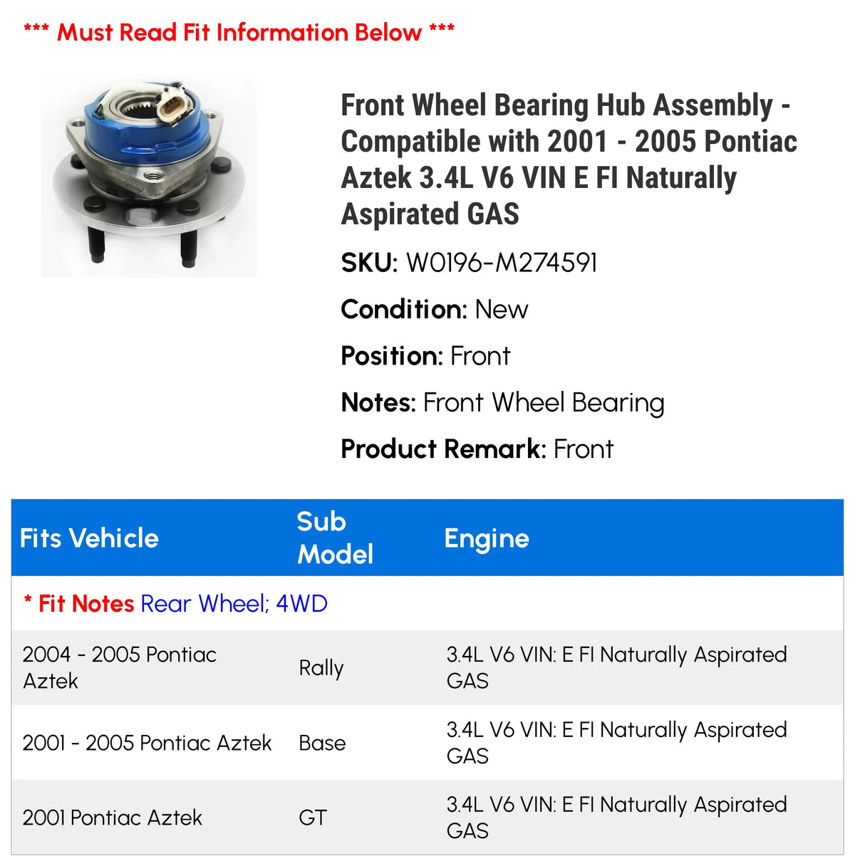 Front Wheel Bearing Hub Assembly R6034