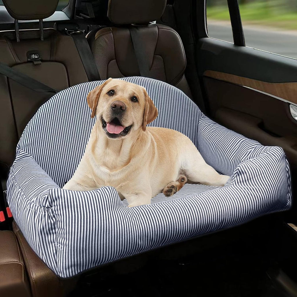 Dog Car Seat, Pet Booster Seat with Storage (Blue Stripes) S19645