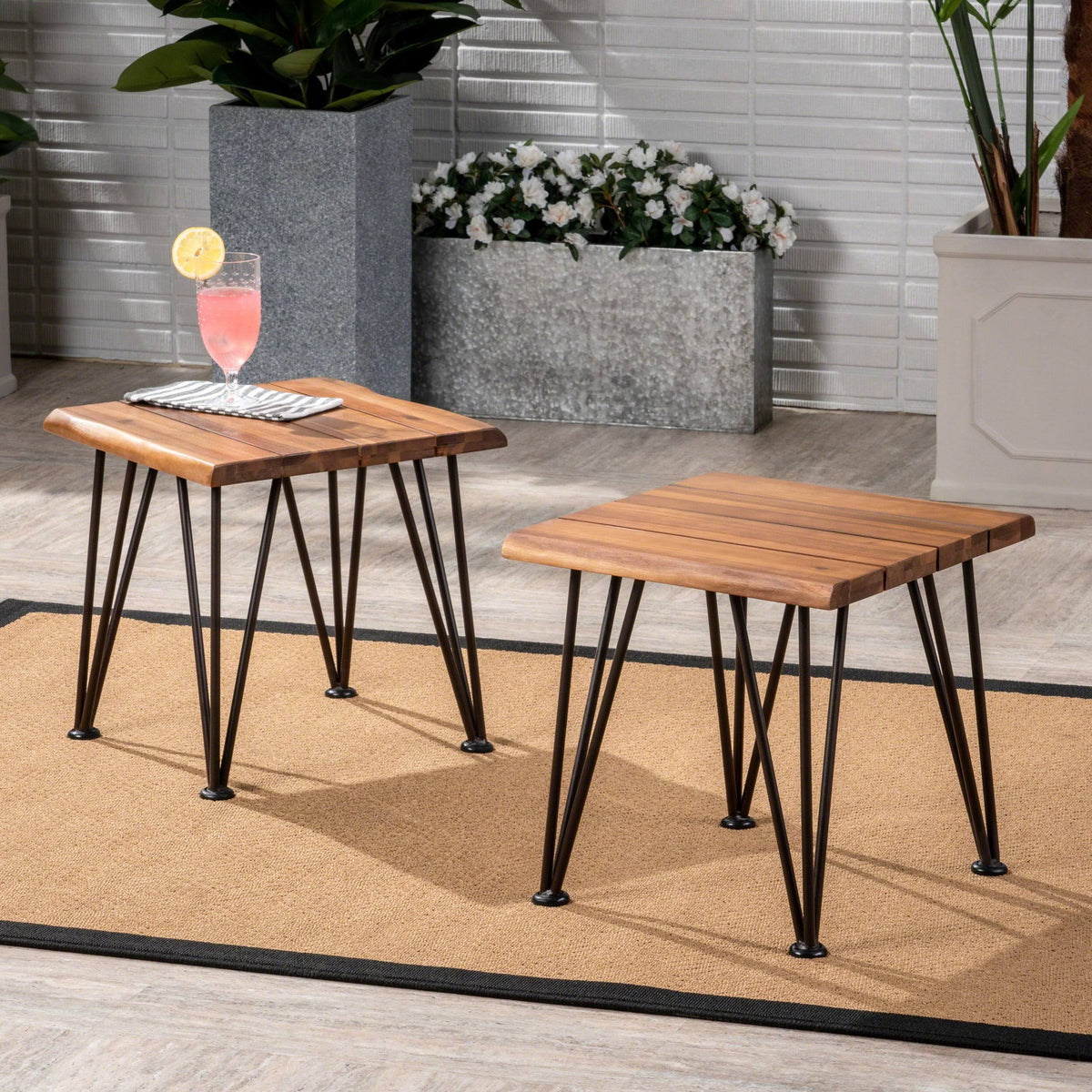 Industrial Iron & Teak Finished Acacia Wood Accent Table Y5255
