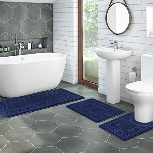 Black Non Slip Shaggy Microfiber Bathroom Rugs 3 Piece I787
