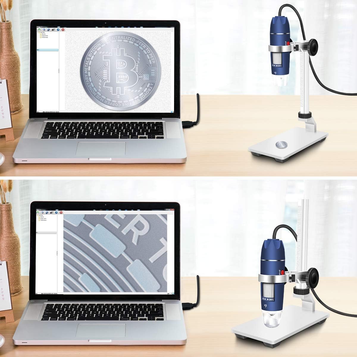 2MP USB Digital Microscope 40-1000X with 8 LEDs Aluminum Alloy Stand C986468