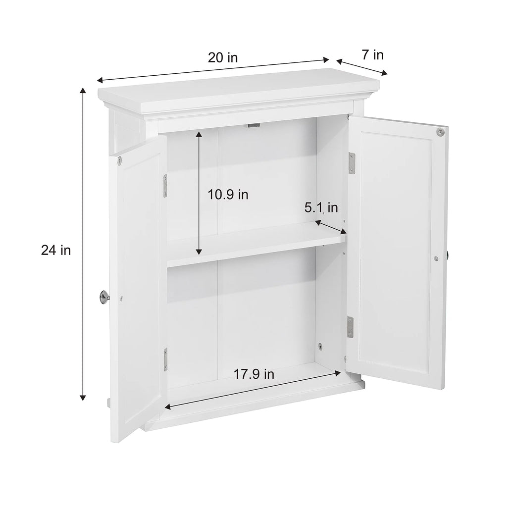 White Wooden Wall Cabinet with Shutter Doors D94758