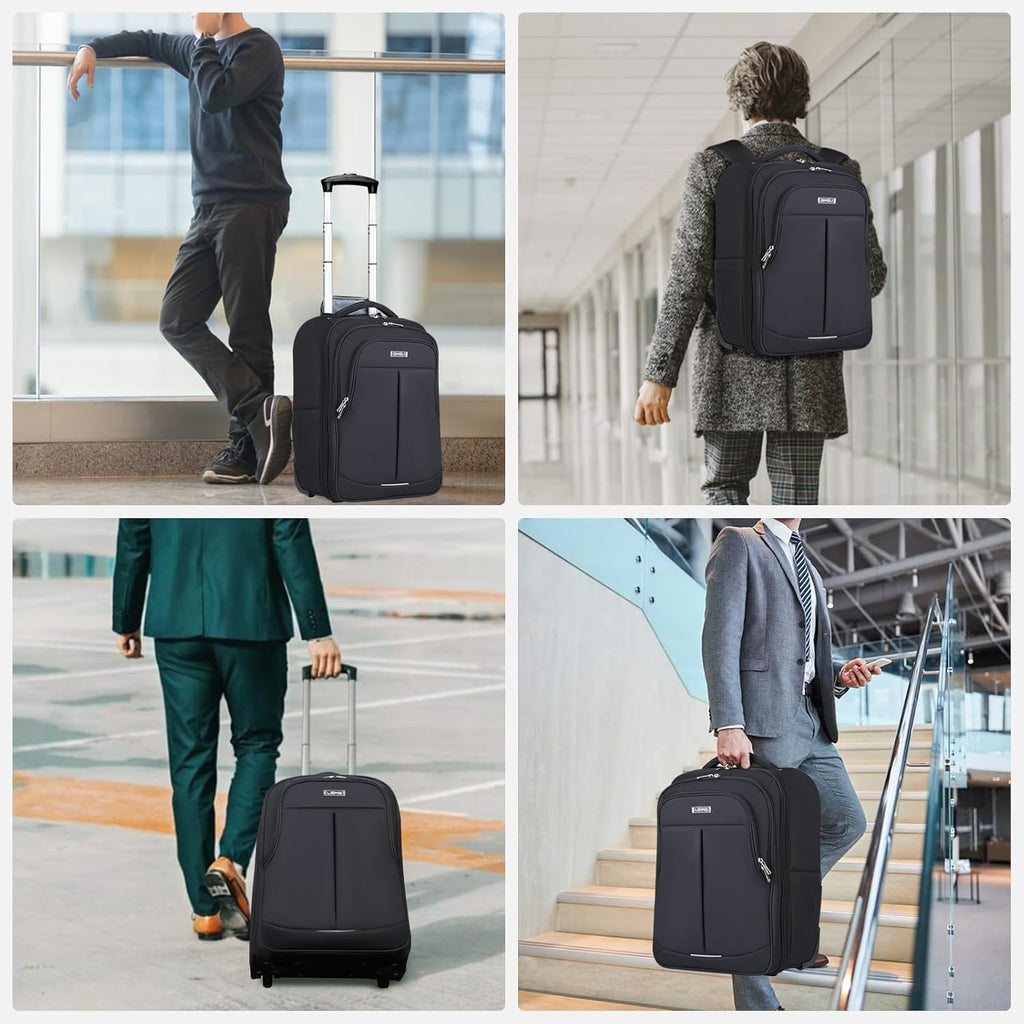 17 Inch Waterproof Black Rolling Backpack with Wheels O5905