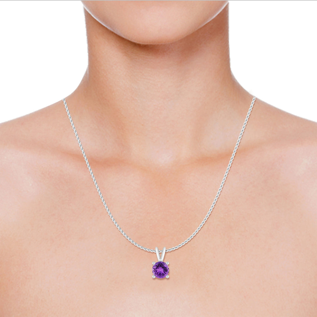 3/4 Carat Round Amethyst 10K White Gold Solitaire Pendant Necklace P300
