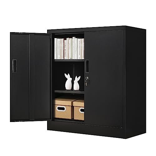 Black Lockable Steel Storage Cabinet with 2 Drawers O995