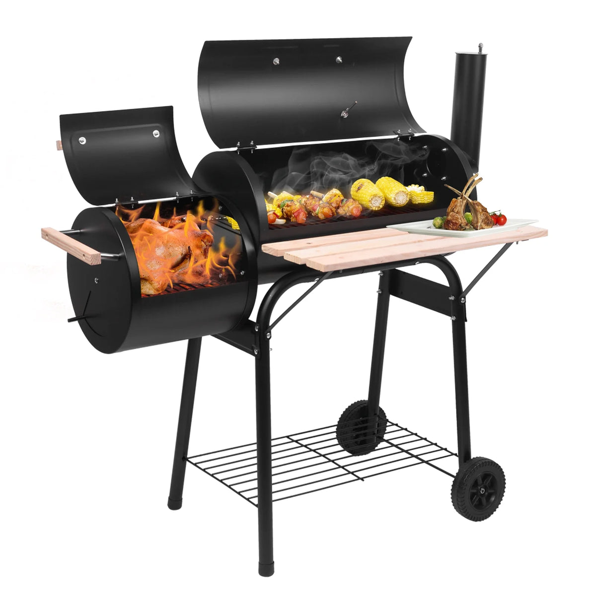 Charcoal Grill Portable BBQ Grill and Offset Smoker Steel BBQ Pit B172