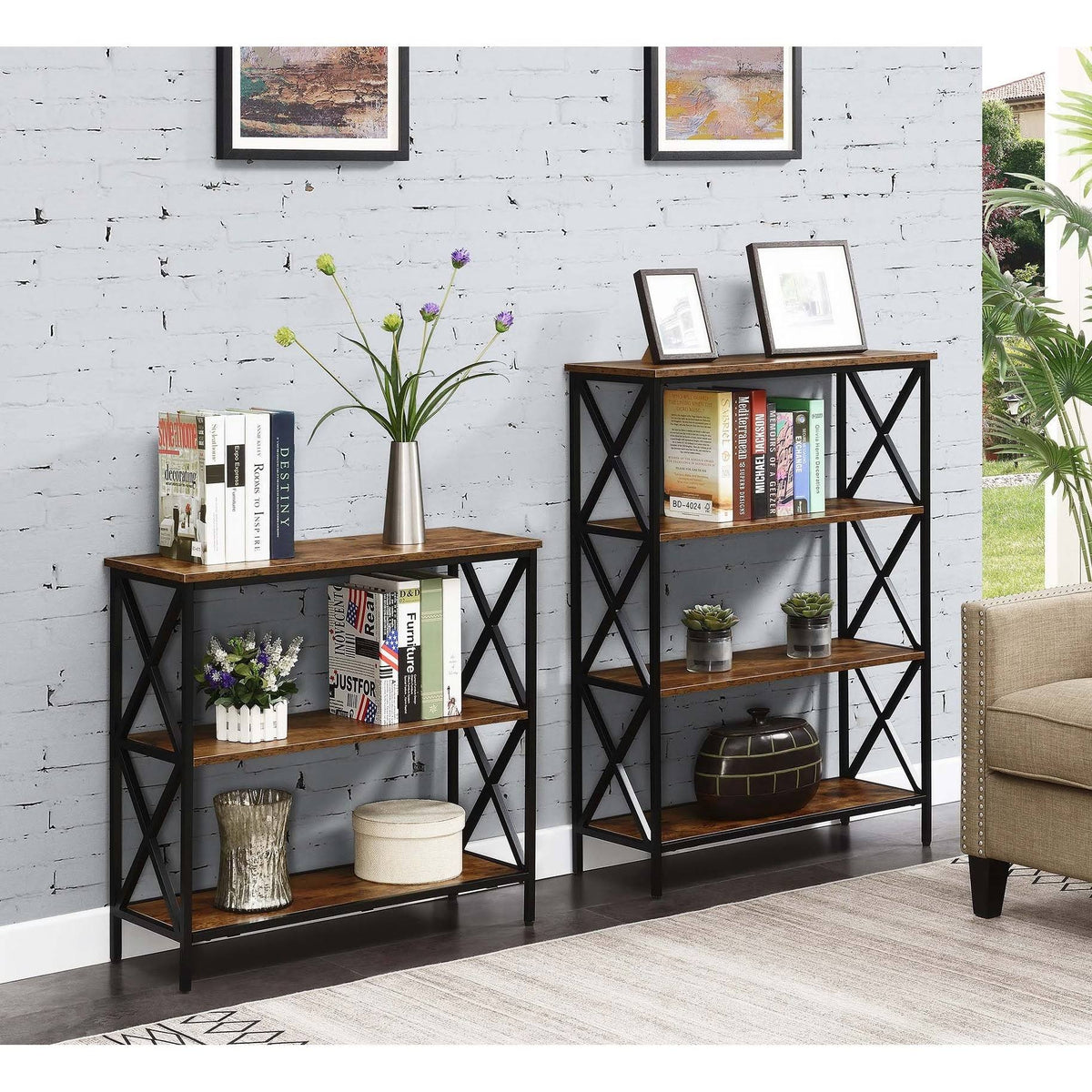 Metal and Wood 4-Shelf Bookcase J118
