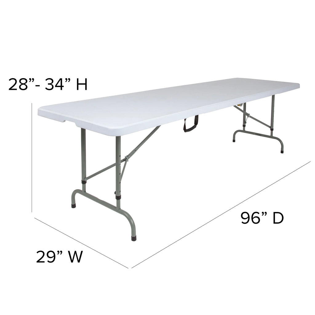 8-Foot Height Adjustable Granite White Plastic Folding Table with Handle A914