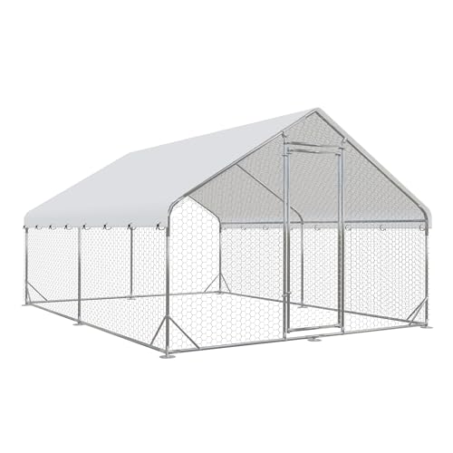 Metal Chicken Coop with Run, 19.6'x9.8'x6.4' X3829
