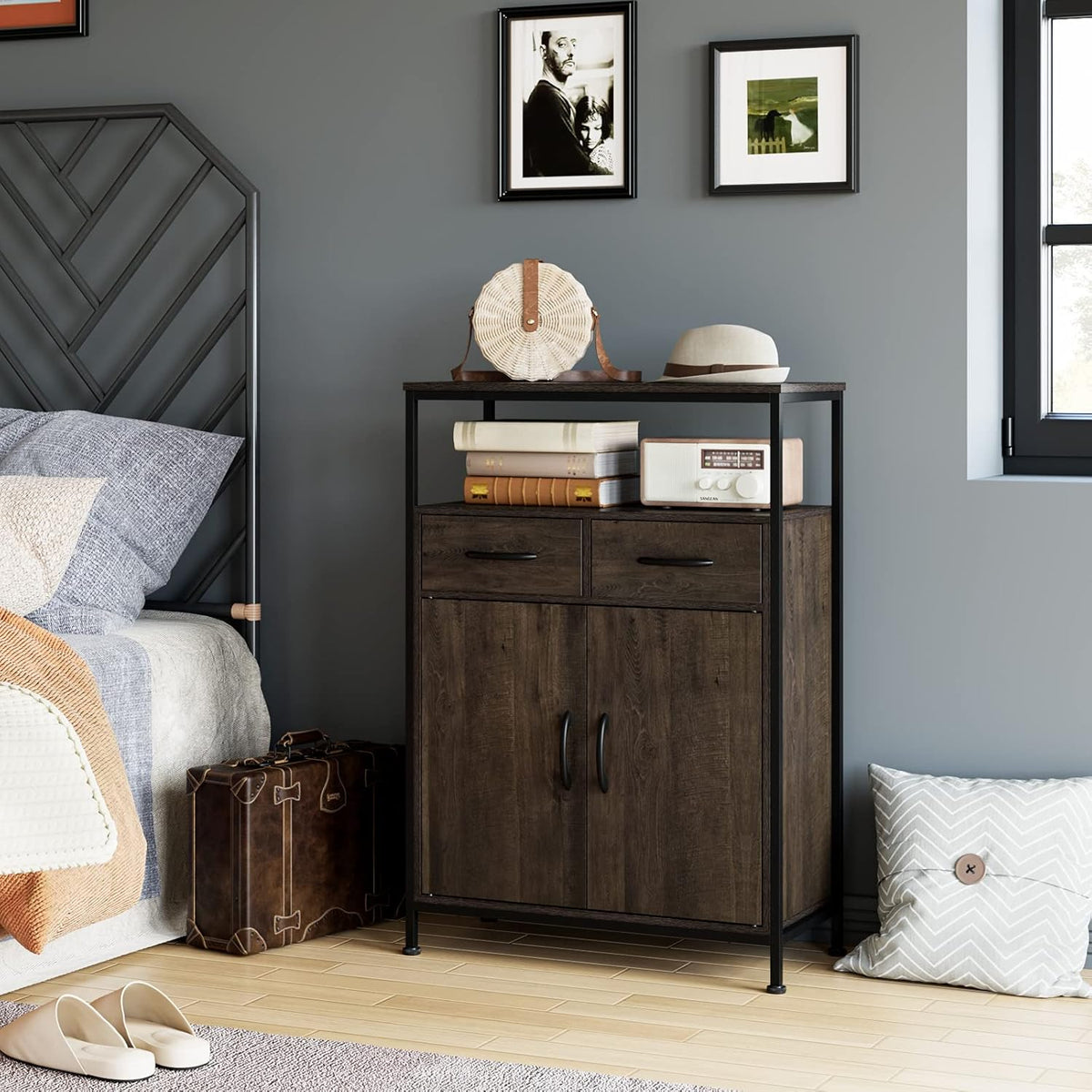 Industrial Storage Cabinet with Fabric Drawers and Shelves A787