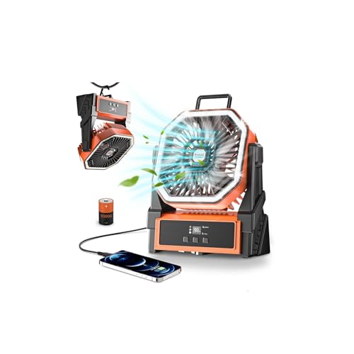 Portable Rechargeable Camping Fan with LED Lantern Q2579