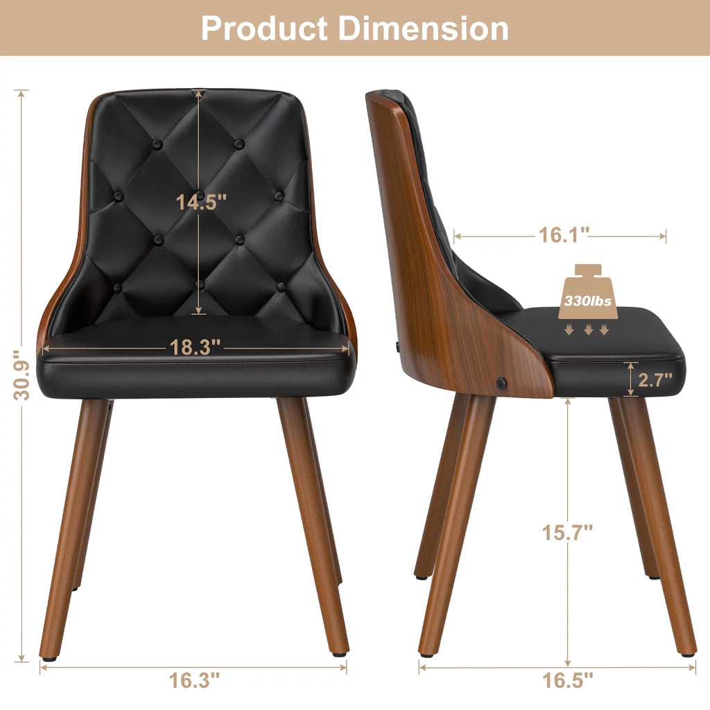 Black Set of 2 PU Leather Upholstered Dining Chairs O824