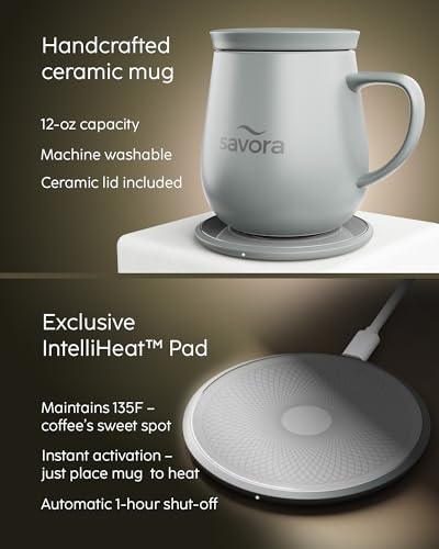 12oz Heated Ceramic Coffee Mug with Lid F981