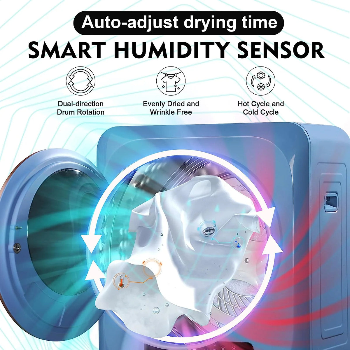 Compact Electric Clothes Dryer 8.8 Lbs 850W with Moisture Sensor I123979