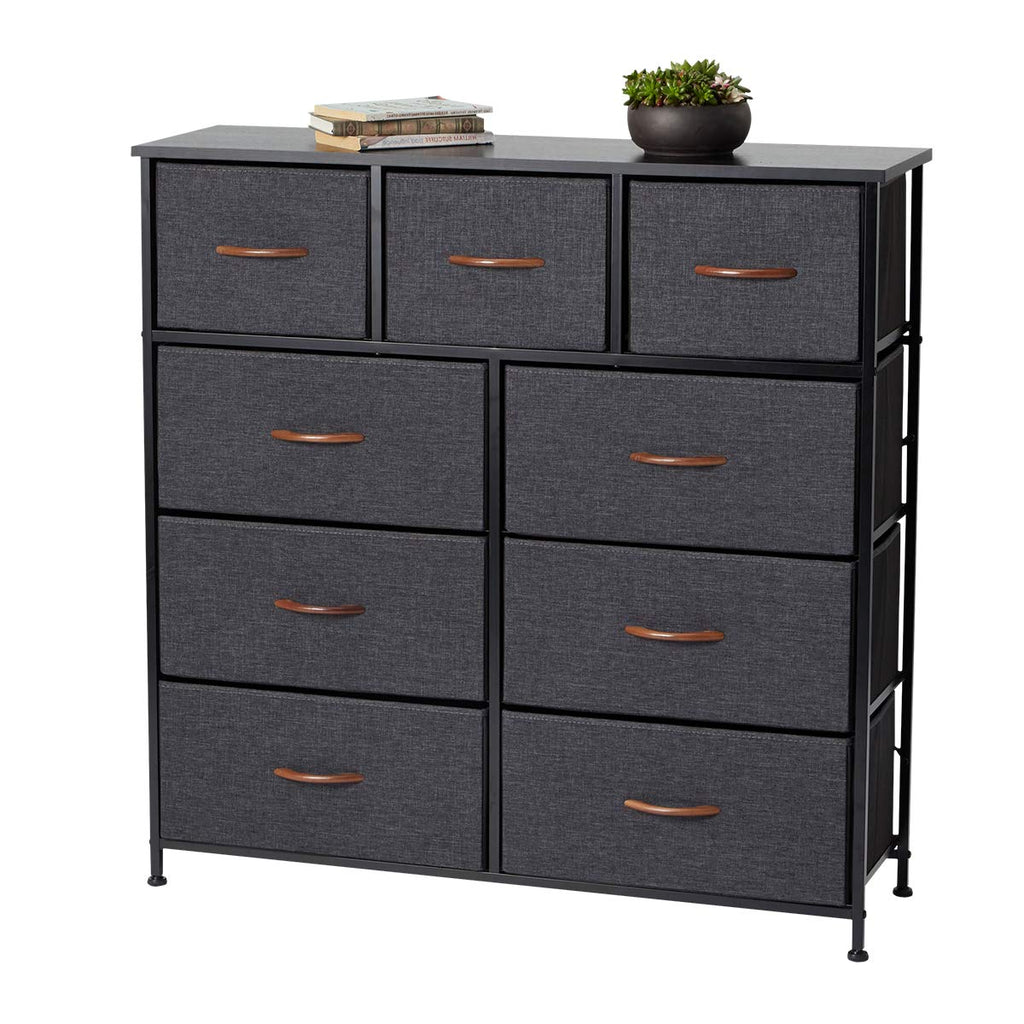 Grey 9 Drawer Fabric Dresser with Steel Frame and Wooden Top U99074
