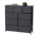 Grey 9 Drawer Fabric Dresser with Steel Frame and Wooden Top U99074
