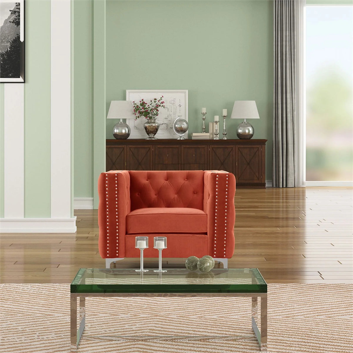 3-PC Velvet Loveseat and 2 Chairs Set Orange B718