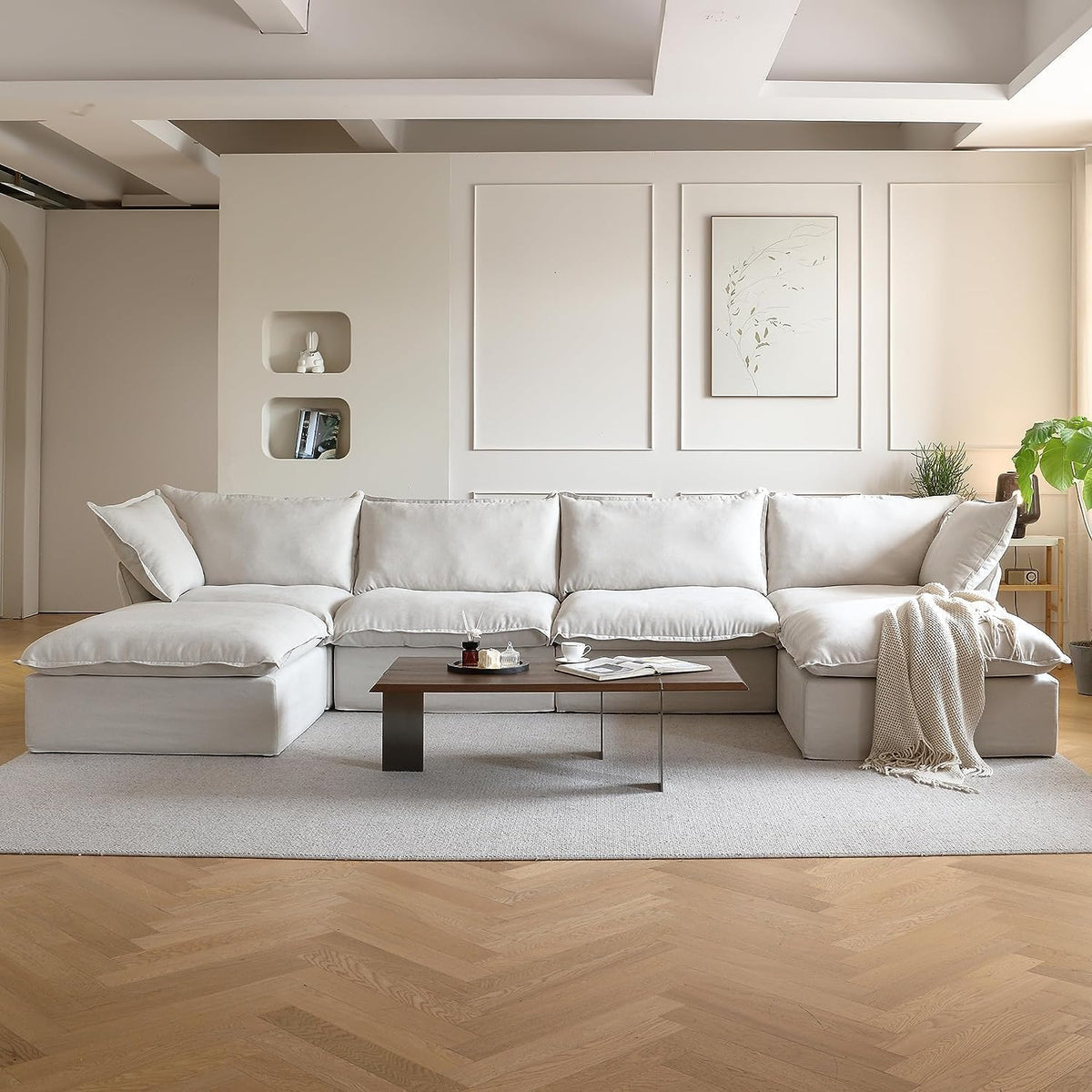 Beige U Shape Sectional Sofa with Ottomans C23019