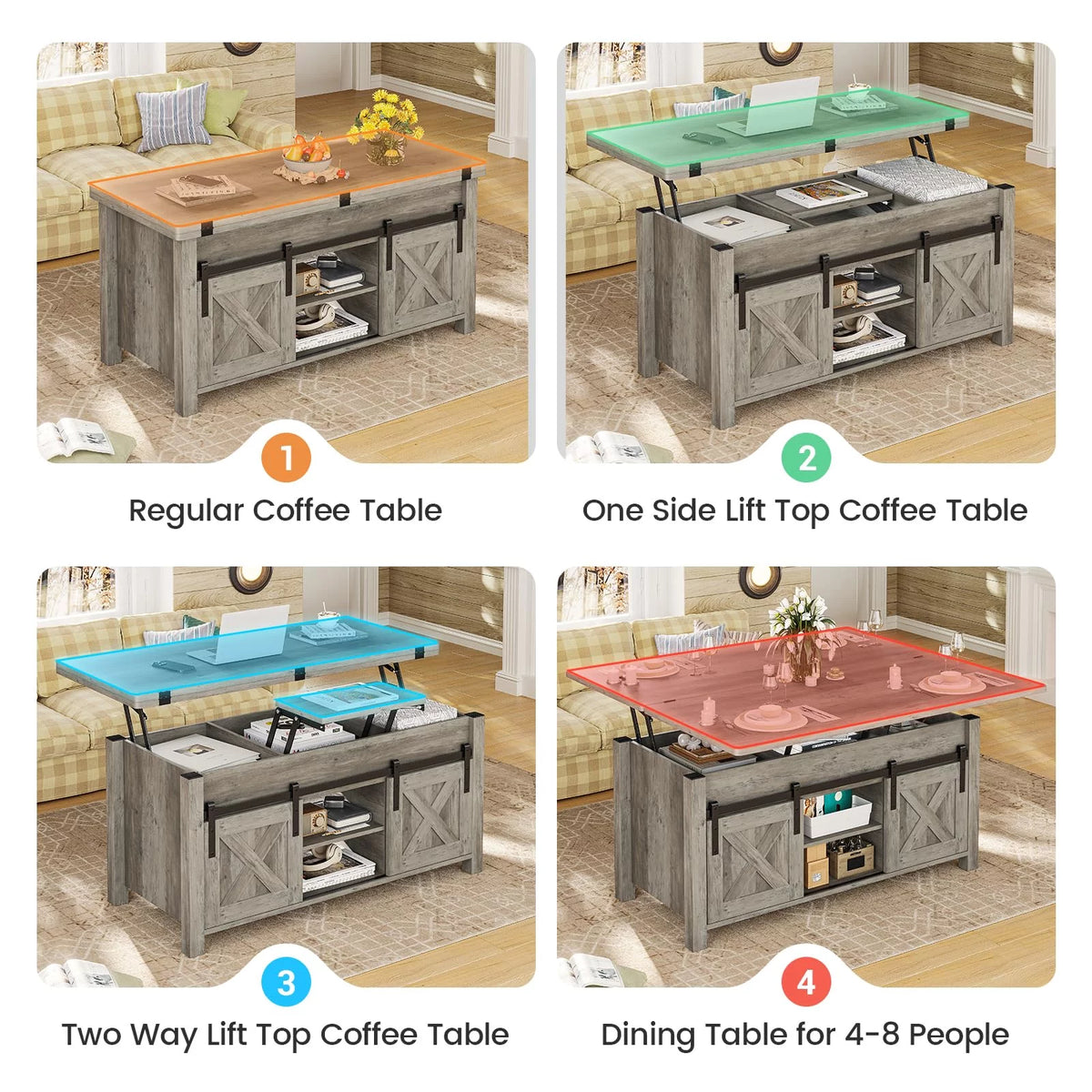 Gray Lift Top Coffee Table with Storage C305