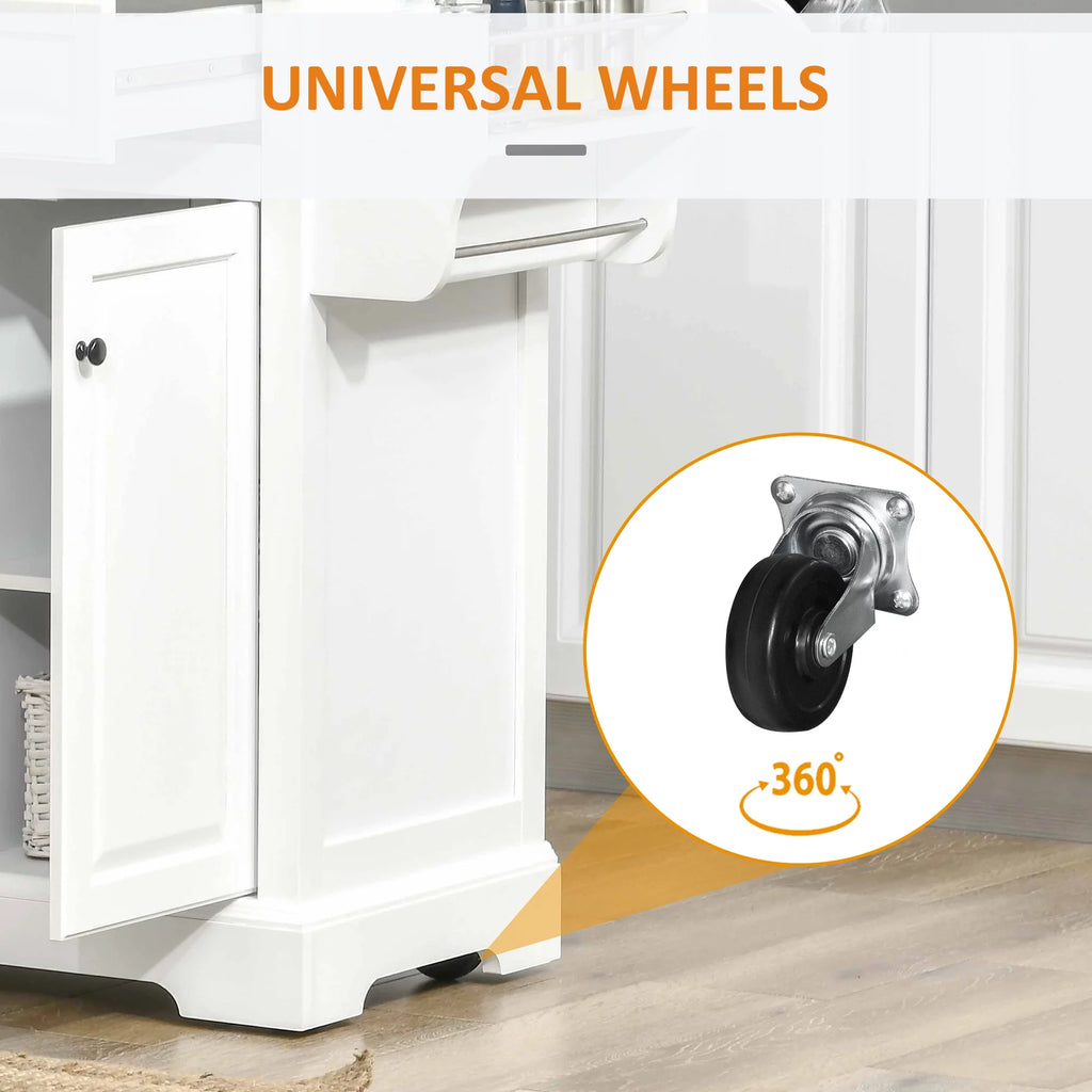 White Pine Wood Stainless Steel Rolling Kitchen Island Cart M7096