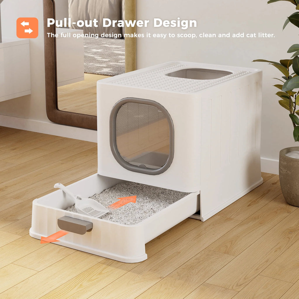 Enclosed Cat Litter Box Large Anti-Splashing Drawer Type Gray X2868