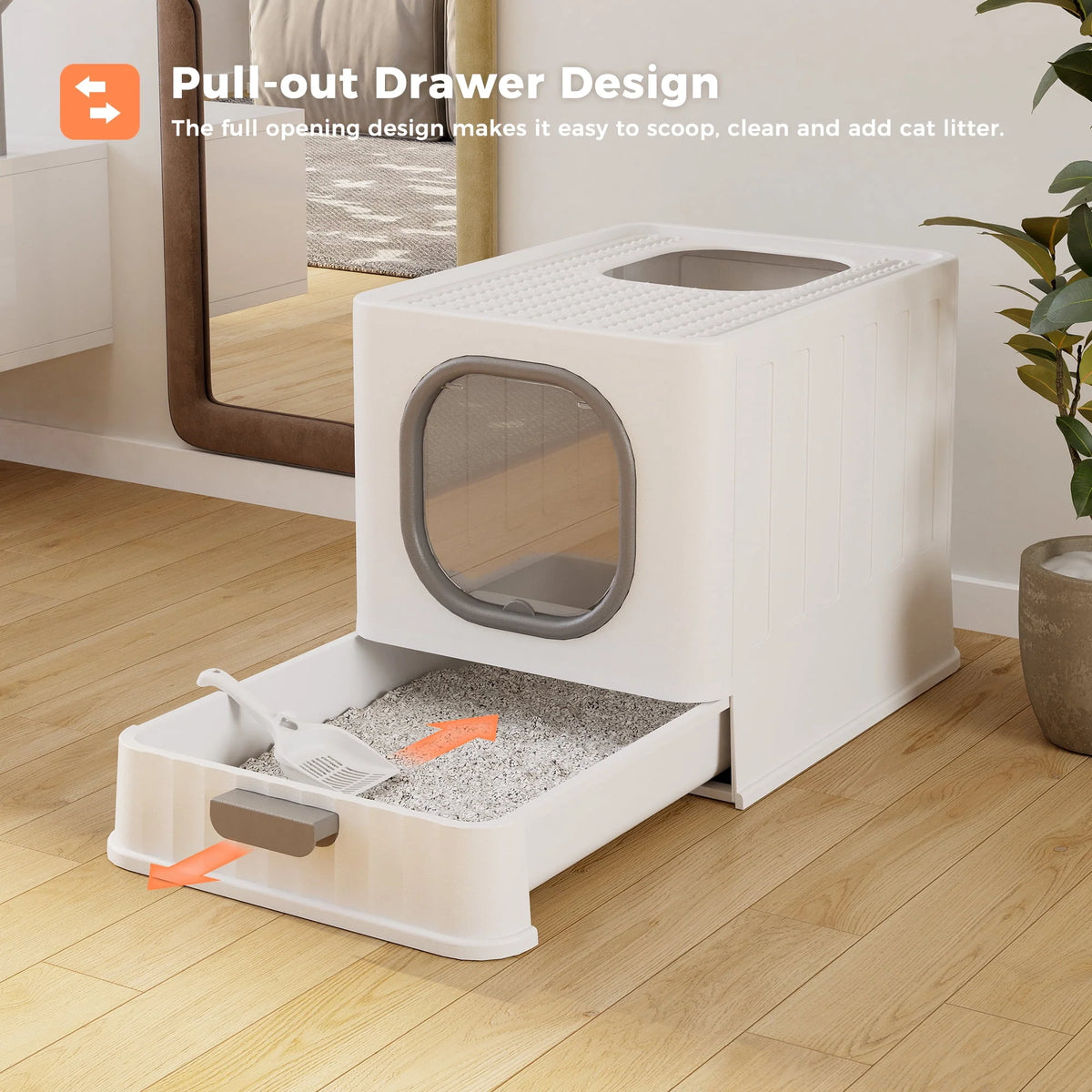 Enclosed Cat Litter Box Large Anti-Splashing Drawer Type Gray X2868