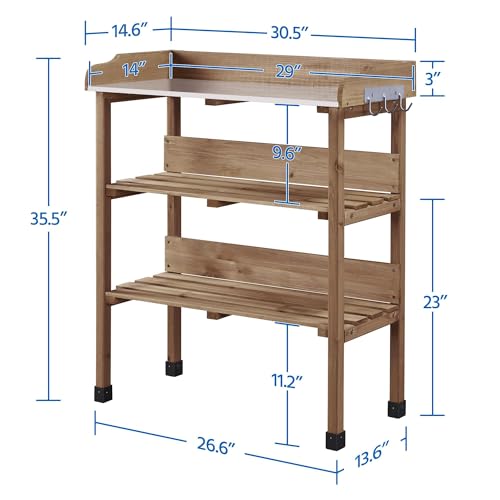 Brown Wooden Potting Bench Table with Storage Shelf S26507
