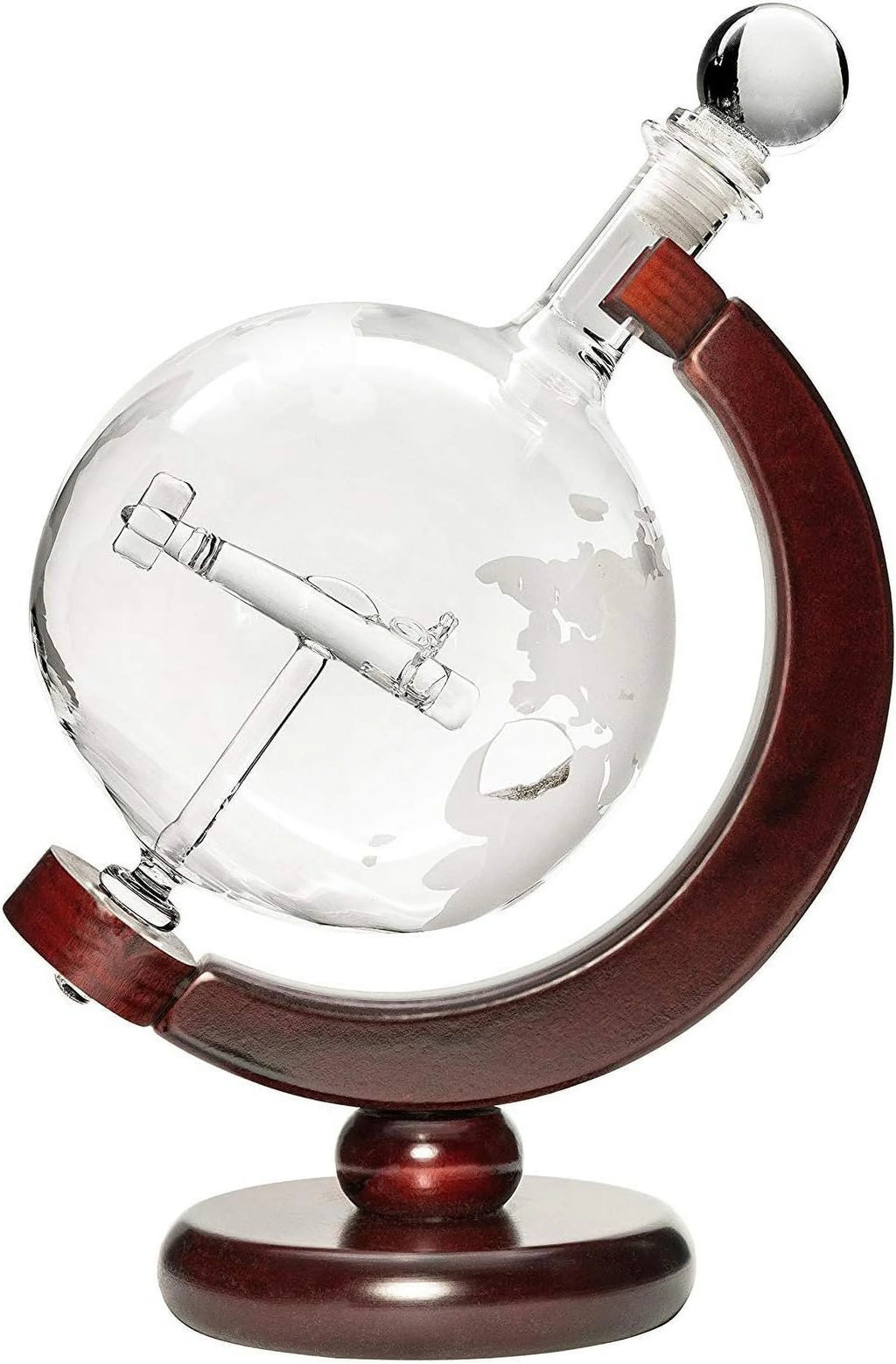 50 Oz Handmade Etched Globe Decanter Set with Wooden Stand and 2 Glasses Q19380
