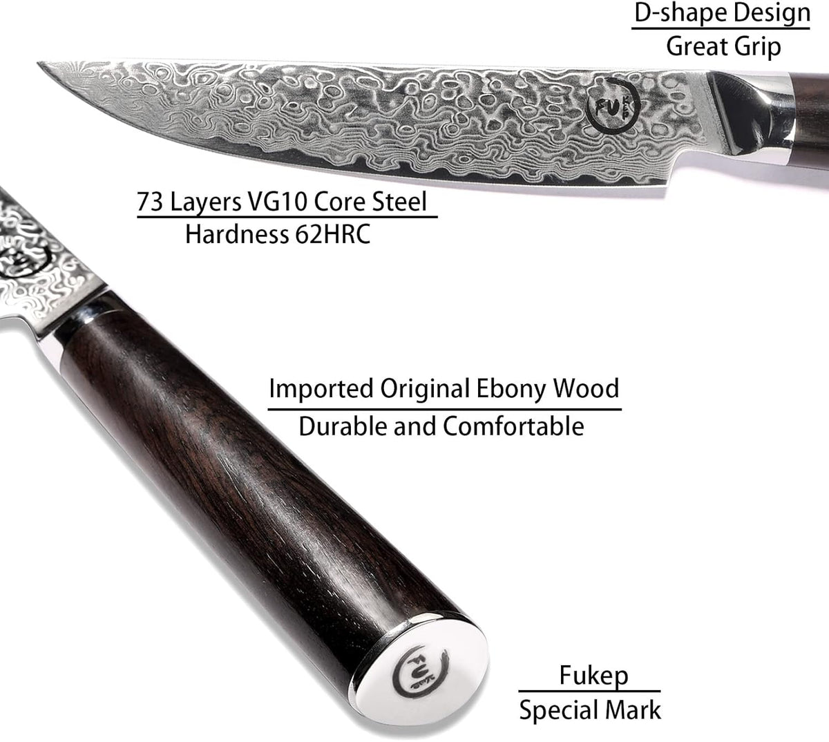 Set of 4 Non-Serrated Damascus Steak Knives with Case V3641