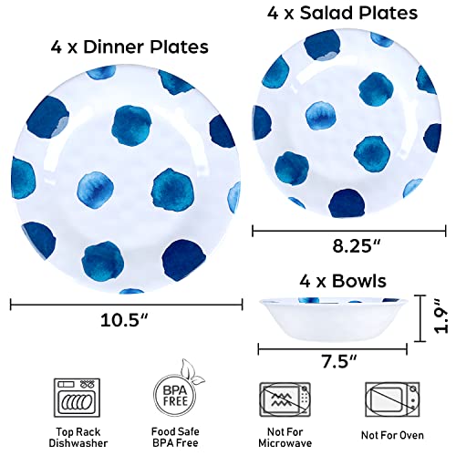 16 Pcs Melamine Dinnerware Set Plates Bowls Cups Unbreakable N63730