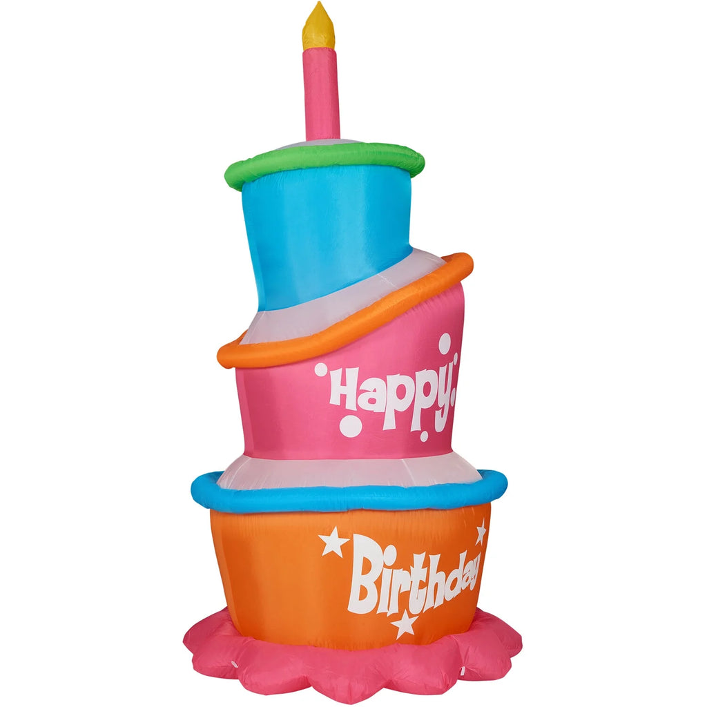 Yard Inflatable Tall Happy Birthday Cake with Faux Candle Blow Up with Lights and Storage Bag 144" K59771