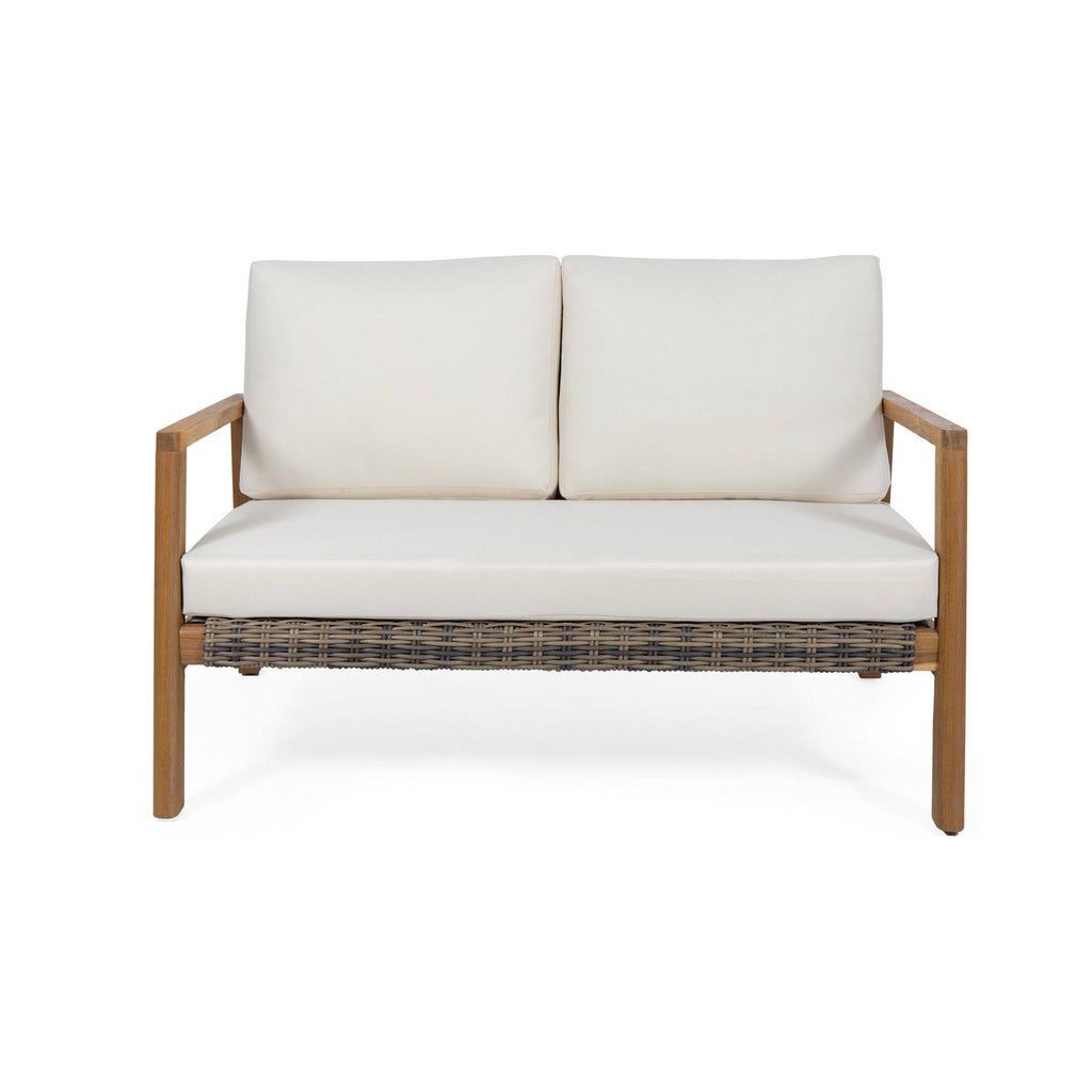 Acacia Wood Loveseat with Wicker Accents N62187